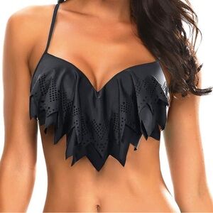 Holipick Black Ruffles Swimming Bikini Top XS Grunge Fairy Fairycore Whimsigoth